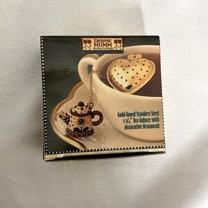 NIB DEBBIE MUMM Gold Tone Stainless Steel Heart Shape Tea Infuser W/ Teapot
